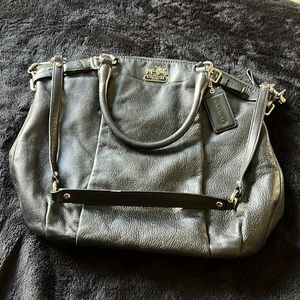 Coach Purse (Black Leather + Purple Lining)